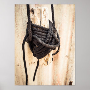 Rustic Nautical Rope Knot on Weathered Wood Poster