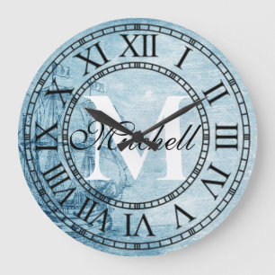 Rustic Nautical Vintage Ship Monogram Large Clock