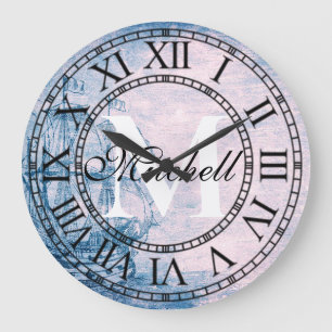 Rustic Nautical Vintage Ship Monogram Large Clock