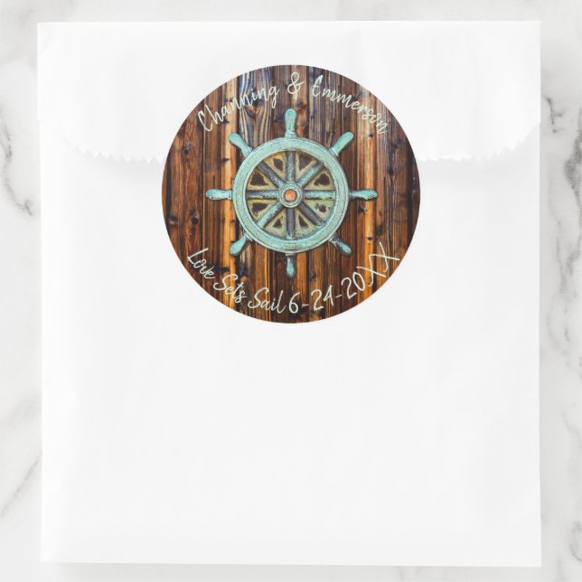 Rustic Nautical Wedding or Engagement Classic Round Sticker (Bag)