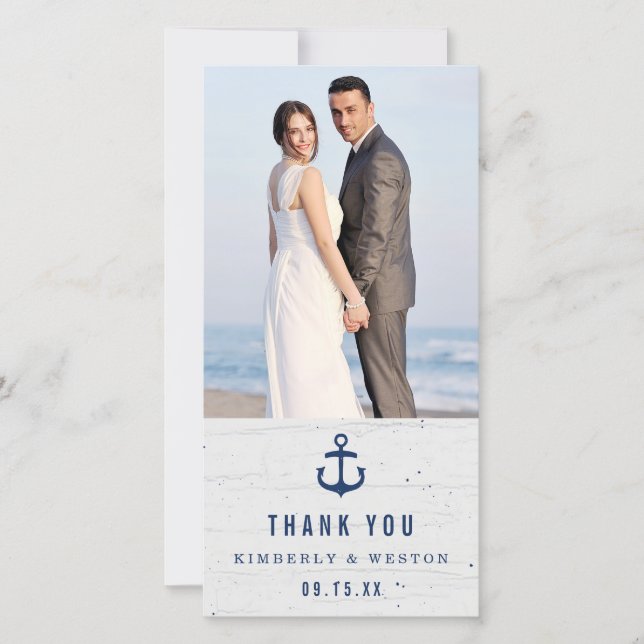 Rustic Nautical Wedding Thank You Card / Navy (Front)