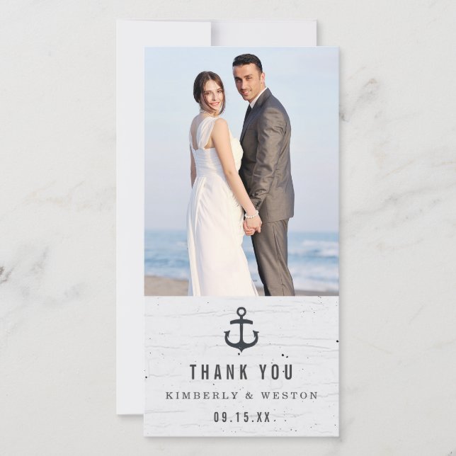 Rustic Nautical Wedding Thank You Photo Card (Front)