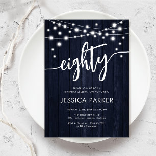 Rustic Navy 80th Birthday Party Invitation