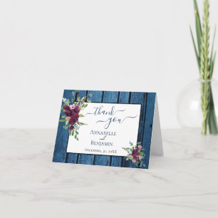 Rustic Navy and Burgundy Floral Wedding Thank You Card