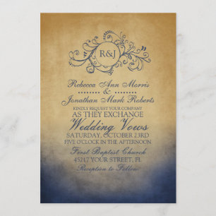 Rustic Navy and Gold Bohemian Wedding Invitation