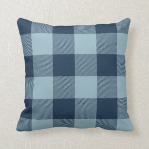 Rustic Navy and Light Blue Buffalo Check Plaid Cushion