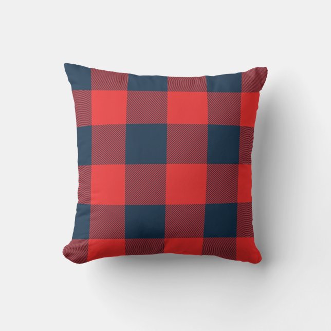 Rustic Navy and Red Buffalo Check Plaid Cushion (Front)