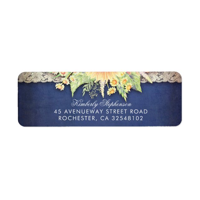 Rustic Navy and Wildflowers Fall Wedding Return Address Label (Front)