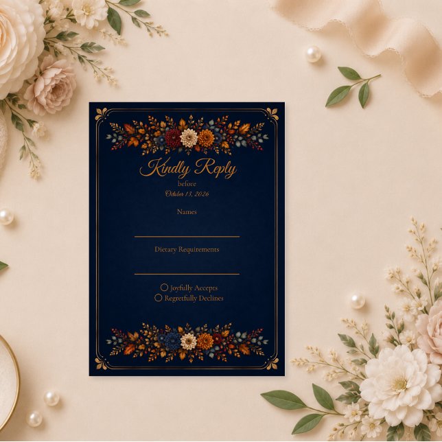 Rustic Navy Autumn Wedding RSVP Card (Creator Uploaded)