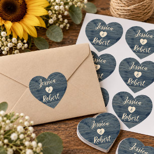 Rustic Navy Barn Wood Heart Monogram Wedding Sticker