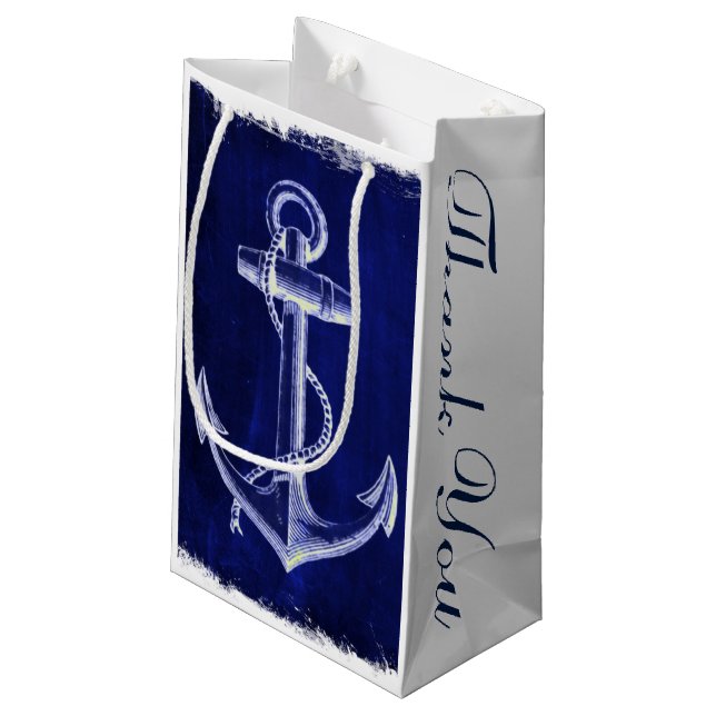 rustic Navy Blue anchor nautical wedding favour Small Gift Bag (Back Angled)