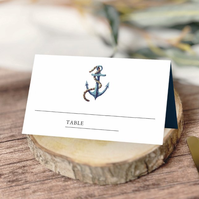 Rustic Navy Blue Anchor Nautical Wedding Place Card (Creator Uploaded)
