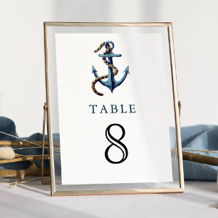 Rustic Navy Blue Anchor Rope Nautical Wedding Table Number