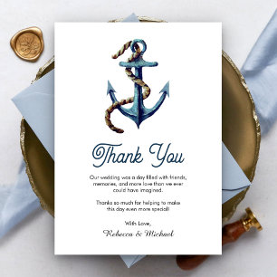 Rustic Navy Blue Anchor Rope Nautical Wedding  Thank You Card