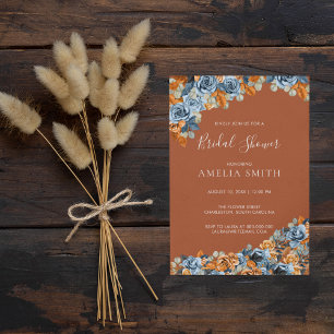 Rustic Navy Blue And Rust Terracota Bridal Shower Invitation