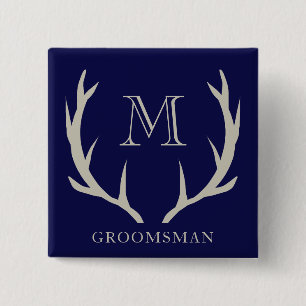 Rustic Navy Blue Antler Custom Groomsmen Gift 15 Cm Square Badge