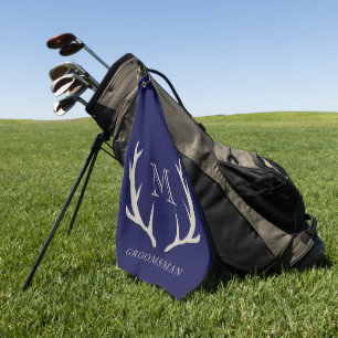 Rustic Navy Blue Antler Custom Groomsmen Gift Golf Towel