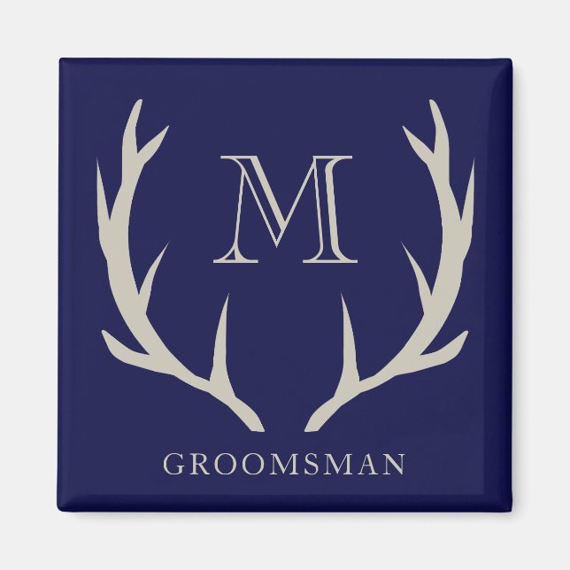 Rustic Navy Blue Antler Custom Groomsmen Gift Magnet (Front)