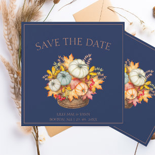 Rustic Navy Blue Autumn Fall Pumpkins Wedding Save The Date