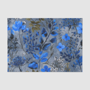 Rustic Navy Blue Bold Vintage Boho Floral Tissue Paper