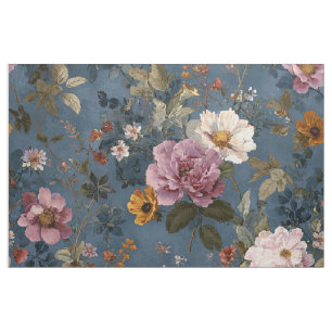 Rustic Navy Blue Botanical Elegant Vintage Floral Fabric