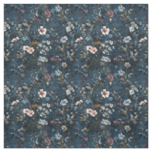 Rustic Navy Blue Botanical Elegant Vintage Floral Fabric