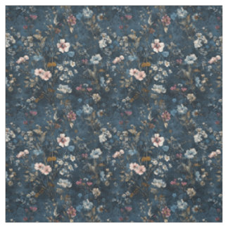 Rustic Navy Blue Botanical Elegant Vintage Floral Fabric
