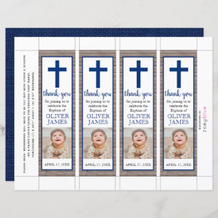 Rustic Navy Blue Boy Baptism Photo Bookmark