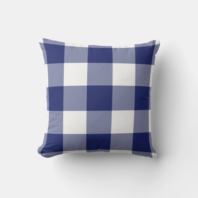 Rustic Navy Blue Buffalo Check Pattern Cushion (Front)