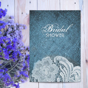 rustic navy blue burlap lace country bridal shower invitation