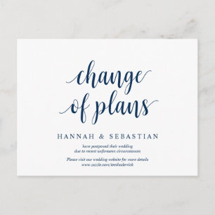 Rustic Navy Blue, change of plans, wed postponed Postcard