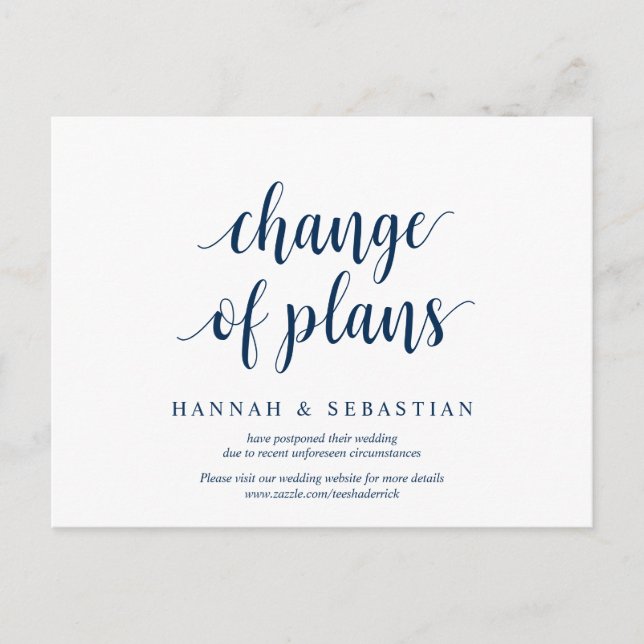 Rustic Navy Blue, change of plans, wed postponed Postcard (Front)