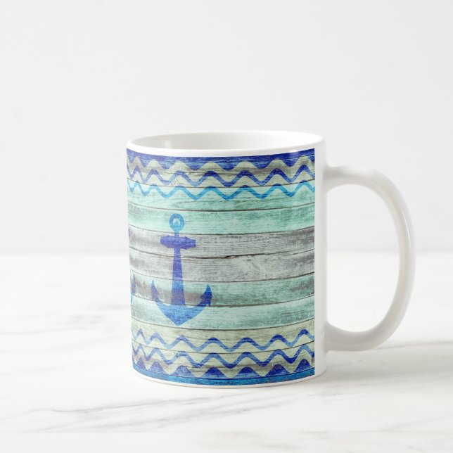 Rustic Navy Blue Coastal Decor Anchors Coffee Mug (Right)