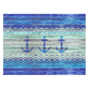 Rustic Navy Blue Coastal Decor Anchors Tablecloth