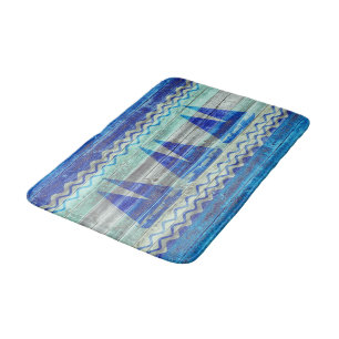 Rustic Navy Blue Coastal Decor Sailboats Bath Mat