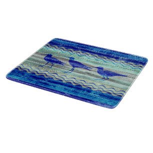 Rustic Navy Blue Coastal Decor Sandpipers Cutting Board