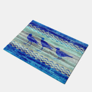 Rustic Navy Blue Coastal Decor Sandpipers Doormat