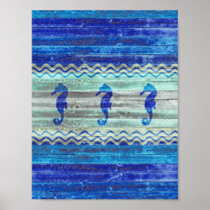 Rustic Navy Blue Coastal Decor Seahorses