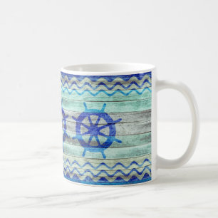 Rustic Navy Blue Coastal Ship Helm Coffee Mug