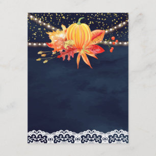 Rustic Navy Blue Fall Maple Leaves Pumpkin Enclosure Card