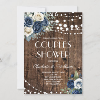 Rustic Navy Blue Floral Couples Shower Invitation