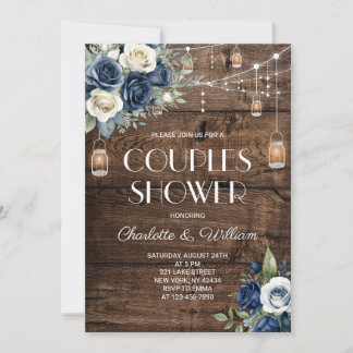Rustic Navy Blue Floral Couples Shower Invitation