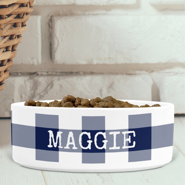 Rustic Navy Blue Gingham Plaid Personalised Bowl (Creator Uploaded)