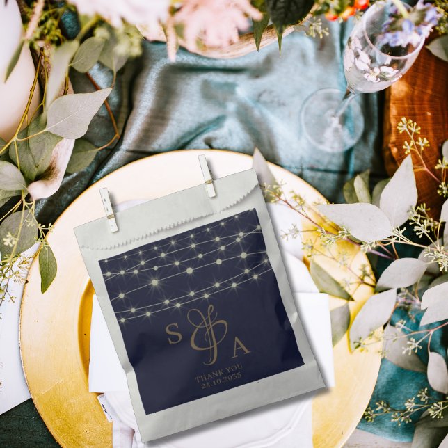 Rustic Navy Blue & Gold String lights  Favour Bag (Creator Uploaded)