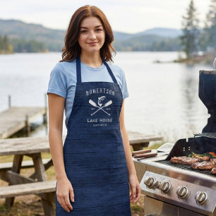 Rustic Navy Blue Lake House Family Name  Apron