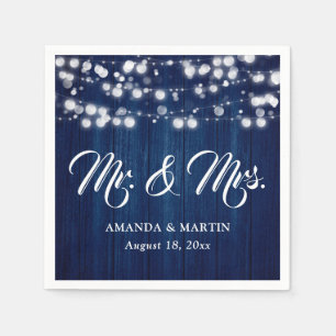 Rustic Navy Blue Mr and Mrs Wedding Napkin