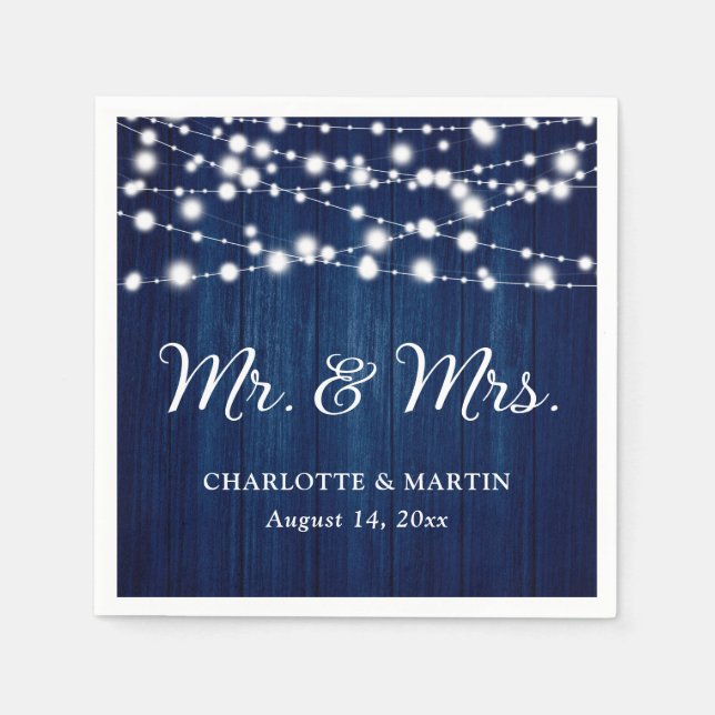 Rustic Navy Blue Mr and Mrs Wedding Napkin (Front)
