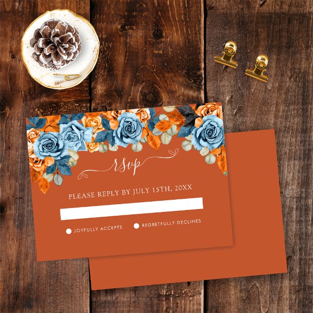  Rustic Navy Blue Rust Terracota Fall Wedding RSVP Enclosure Card (Creator Uploaded)
