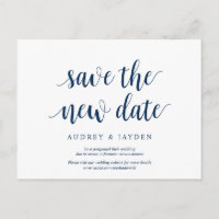 Rustic Navy Blue, Save the new date, wed postponed