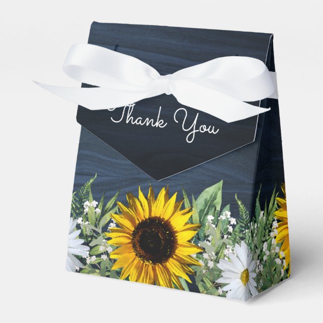 Rustic Navy Blue Sunflower|Daisy Wedding Favour Bo Box (Front Side)